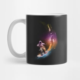 Astronaut surfer surfing in space with a surfboard. Mug